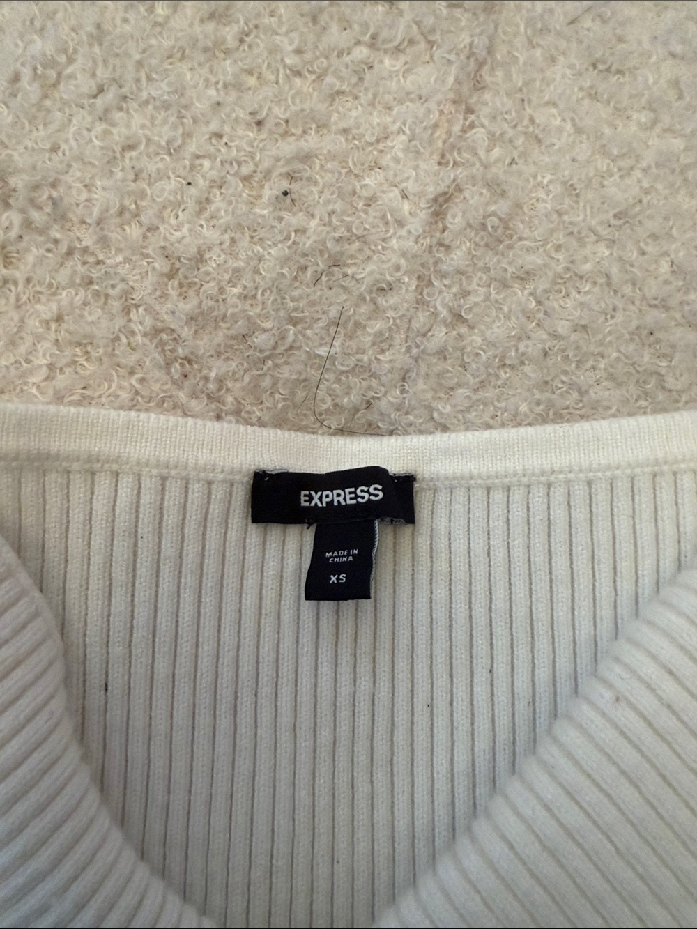 Express Off-Shoulder Cream Ribbed Wrap Sweater - Picture 2 of 5